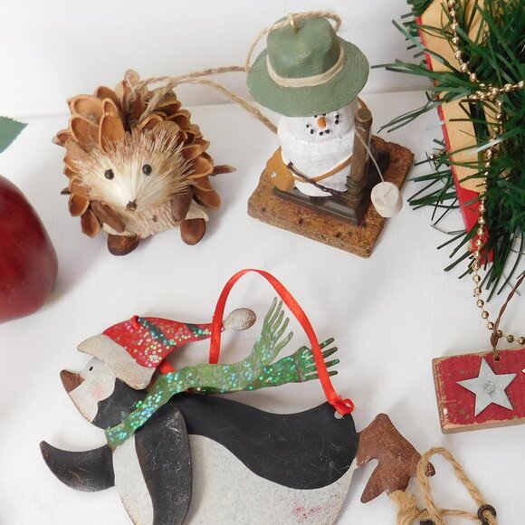 Christmas Ornament Lot Rustic Primitive Country Farmhouse Folk Art Metal Wood - Picture 7 of 8